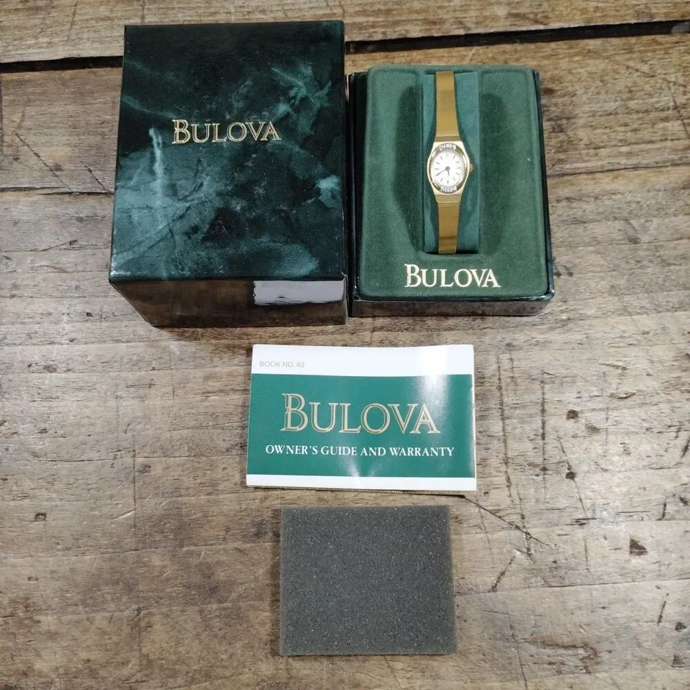 Vintage Bulova Women's Quartz Gold Tone Watch Box Never Used *Engraved